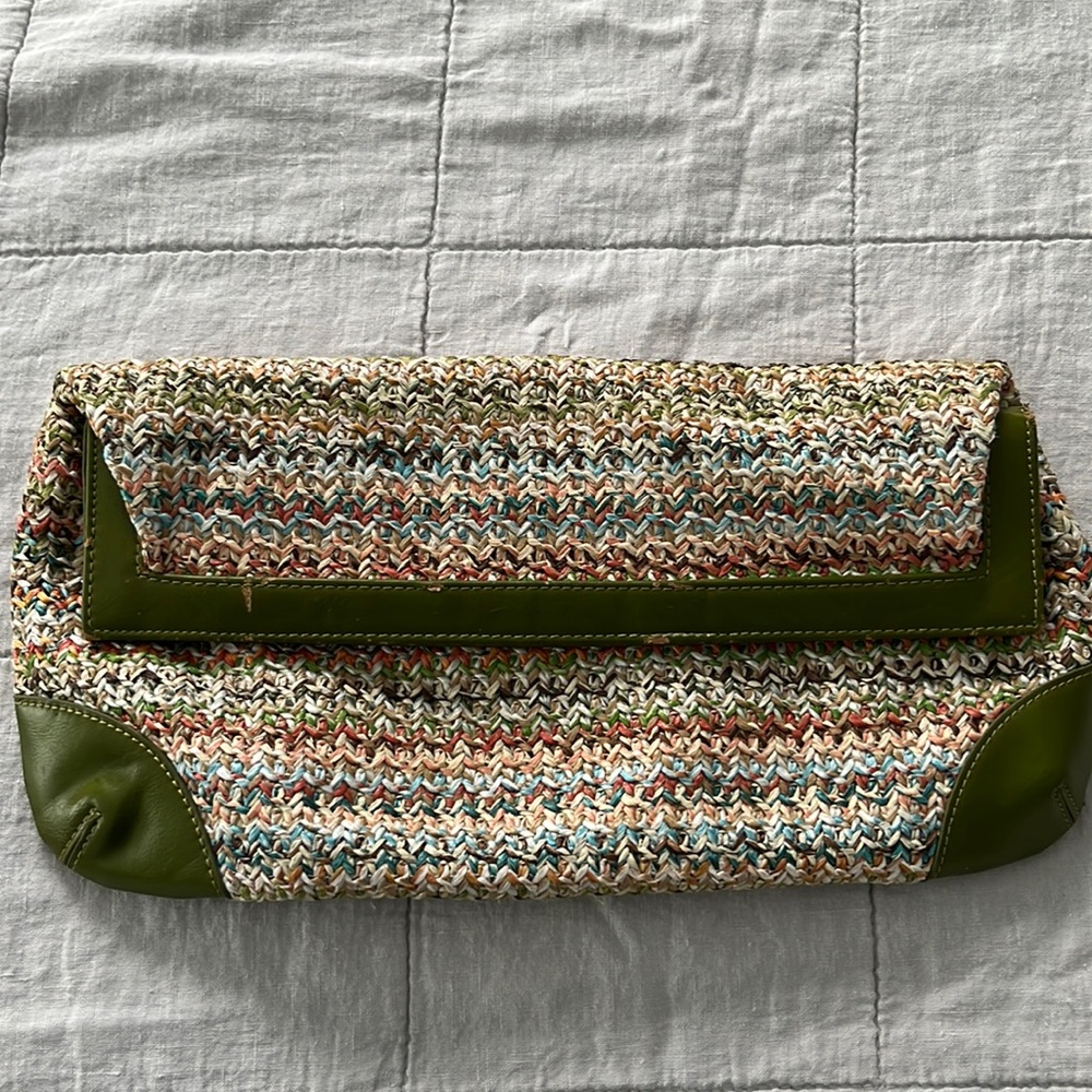 Shiraleah woven clutch with faux leather details